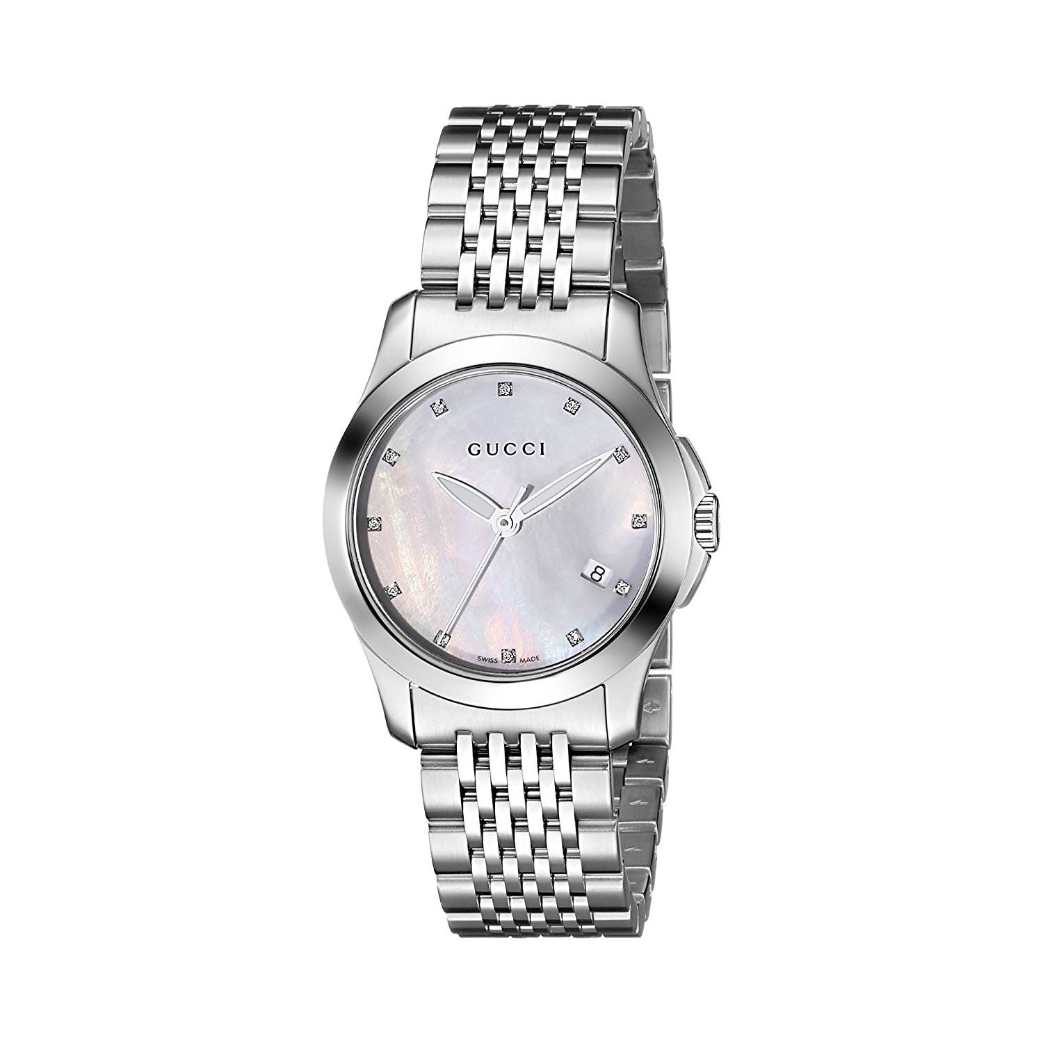 Gucci G Timeless Diamonds Mother of Pearl Dial Silver Steel Strap Watch For Women - YA126504