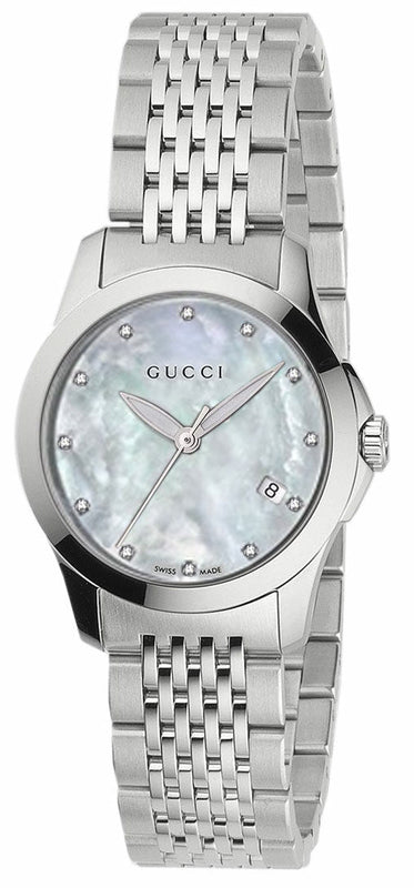 Gucci G Timeless Diamonds Mother of Pearl Dial Silver Steel Strap Watch For Women - YA126504