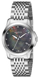 Gucci G Timeless Diamonds Mother of Pearl Black Dial Silver Steel Strap Watch For Women - YA126505