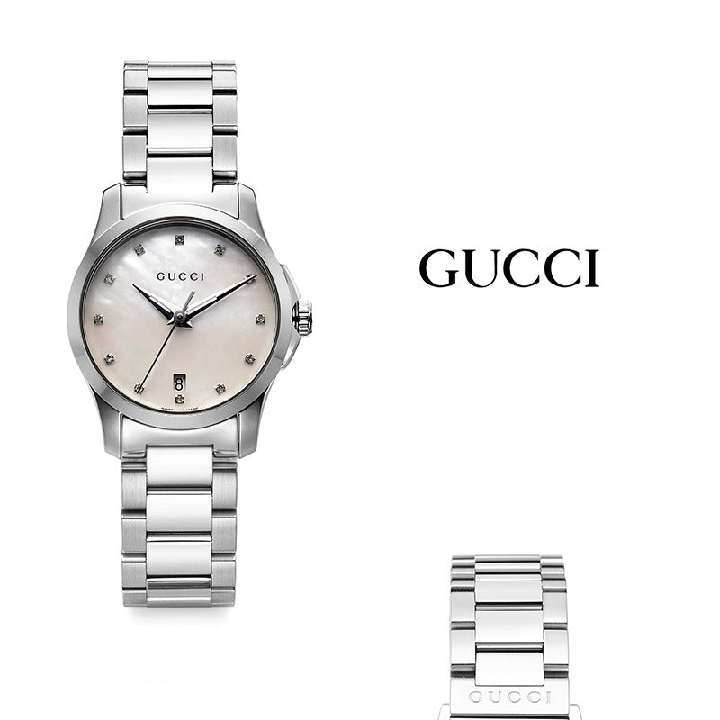 Gucci G Timeless Diamonds Mother of Pearl Dial Silver Steel Strap Watch For Women - YA126542
