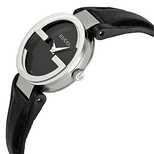 Gucci Interlocking G Iconic Black Dial Black Leather Strap Watch For Men - YA133205