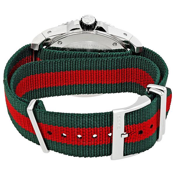 Gucci GG2570 Quartz Black Dial Green & Red Nylon Strap Watch For Men - YA142305