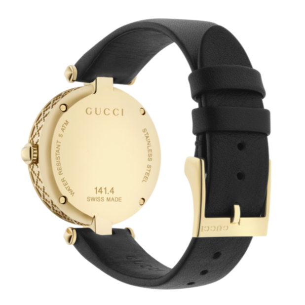 Gucci Diamantissima Quartz Mother of Pearl Dial Black Leather Strap Watch for Women - YA141404