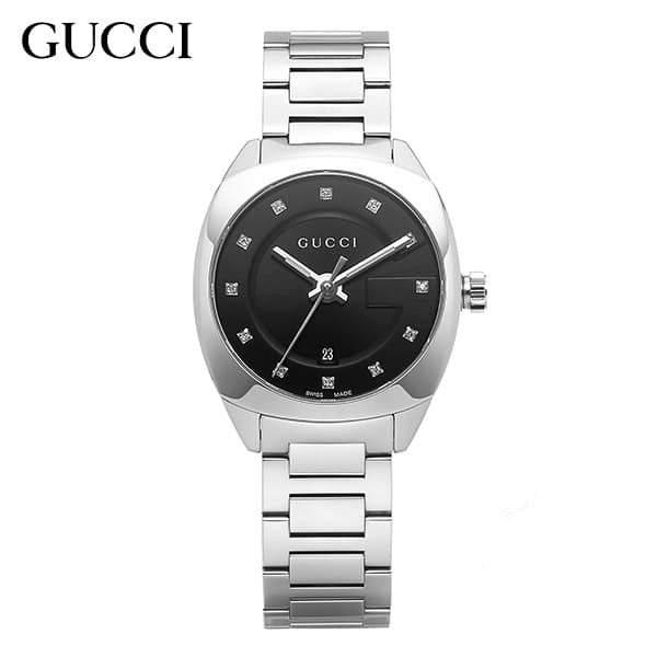 Gucci GG2570 Diamonds Black Dial Silver Steel Strap Watch For Women - YA142503