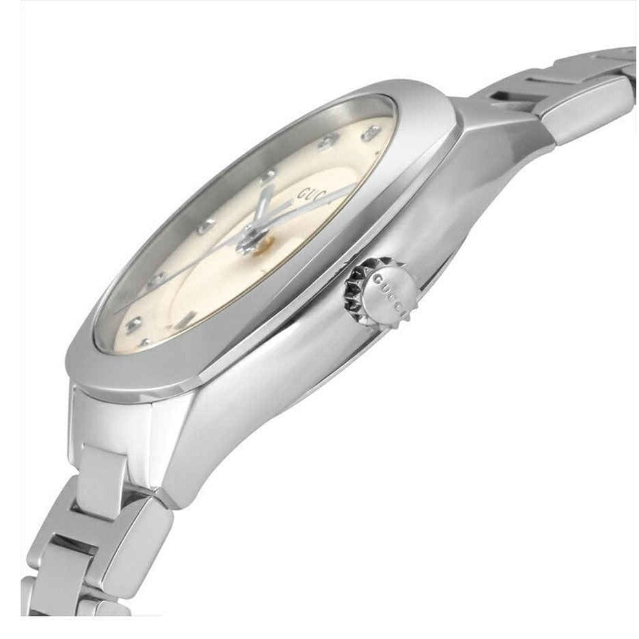 Gucci G Frame Quartz Diamonds Silver Dial Silver Steel Strap Watch For Women - YA142504