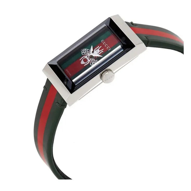 Gucci G Frame Quartz Green & Red Mother of Pearl Dial Multicolor Leather Strap Watch For Women - YA147408