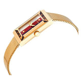 Gucci G Frame Quartz Diamonds White Red Blue Dial Gold Mesh Bracelet Watch For Women - YA147511
