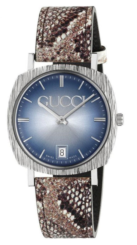 Gucci Grip Vintage Blue Dial Snakeskin Brown Leather Strap Watch for Women - YA152401