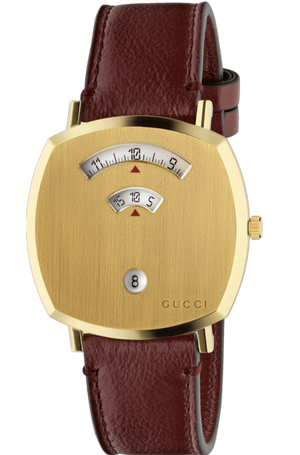 Gucci Grip Yellow Gold Dial Maroon Leather Strap Unisex Watch - YA157411