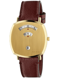 Gucci Grip Yellow Gold Dial Maroon Leather Strap Unisex Watch - YA157411