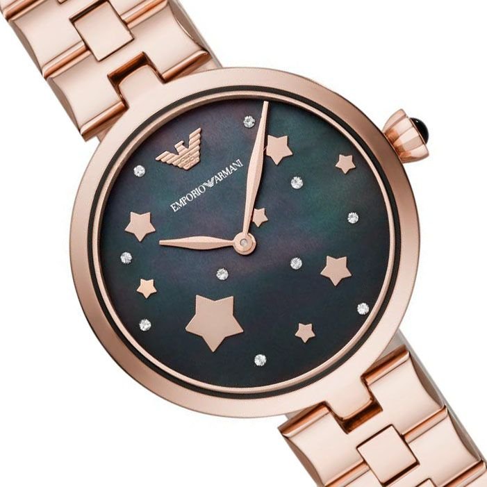 Emporio Armani Arianna Black Dial Rose Gold Stainless Steel Watch For Women - AR11197