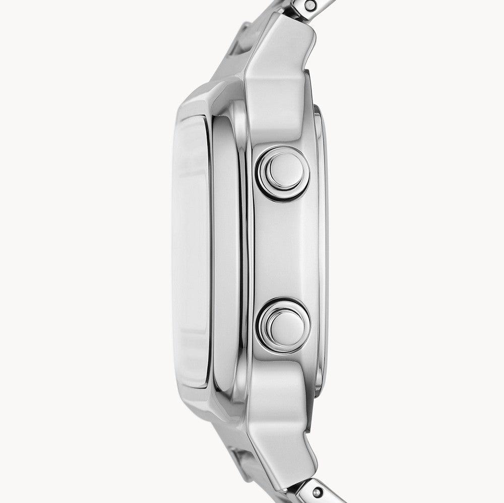 Fossil Retro Digital Silver Dial Silver Steel Strap Watch for Men - FS5844