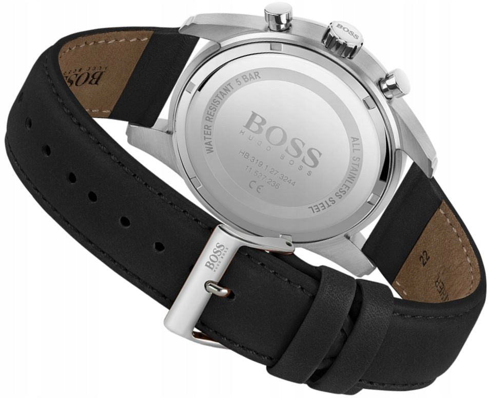 Hugo Boss Skymaster Black Dial Black Leather Strap Watch for Men - 1513782
