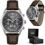 Hugo Boss Champion Grey Dial Brown Leather Strap Watch for Men - 1513815