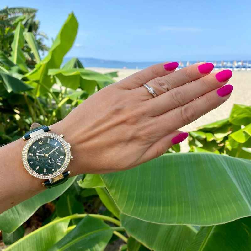 Michael Kors Parker Chronograph Green Dial Green Leather Strap Watch For Women - MK6985