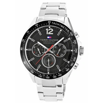 Tommy Hilfiger Luke Chronograph Black Dial Silver Steel Strap Watch for Men - 1791104