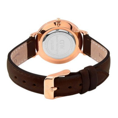 Daniel Wellington Classy Bristol White Dial Brown Leather Strap Watch For Women - DW00100062