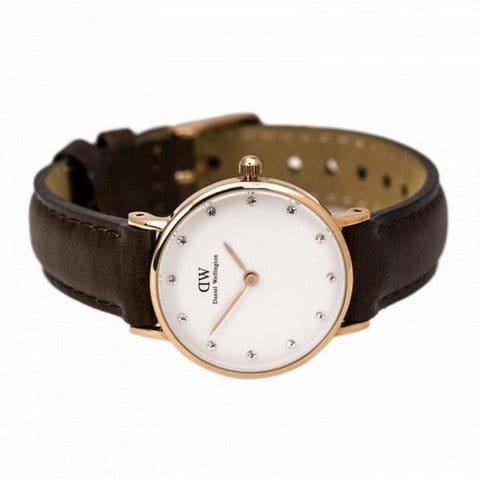 Daniel Wellington Classy Bristol White Dial Brown Leather Strap Watch For Women - DW00100062
