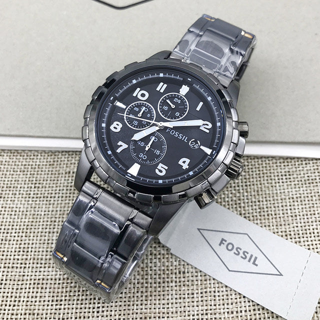 Fossil Dean Chronograph Black Dial Black Steel Strap Watch for Men - FS4721
