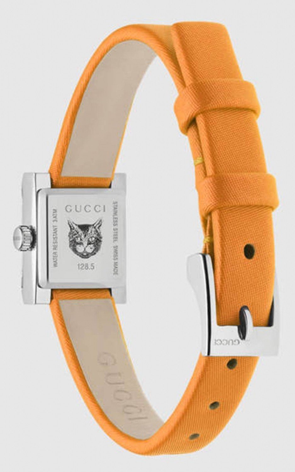 Gucci G-Frame Square Mother of Pearl Orange Dial Orange Leather Strap Watch For Women - YA128532