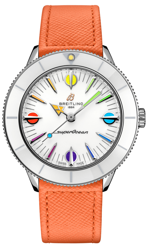 Breitling Superocean Heritage '57 Pastel Paradise White Dial Orange Leather Watch for Women - A10340A11A1X1
