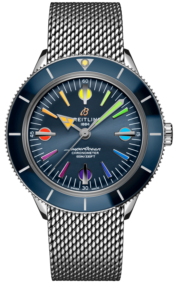 Breitling Superocean Heritage '57 Special Edition II Blue Dial Silver Mesh Bracelet Watch for Men - A103702A1C1A1