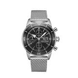 Breitling Superocean Heritage Chronograph 44 Black Dial Silver Mesh Bracelet Watch for Men - A13313121B1A1