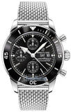 Breitling Superocean Heritage Chronograph 44 Black Dial Silver Mesh Bracelet Watch for Men - A13313121B1A1
