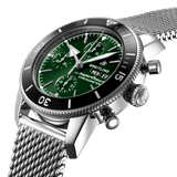 Breitling Superocean Heritage Chronograph 44 Green Dial Silver Mesh Bracelet Watch for Men - A13313121L1A1