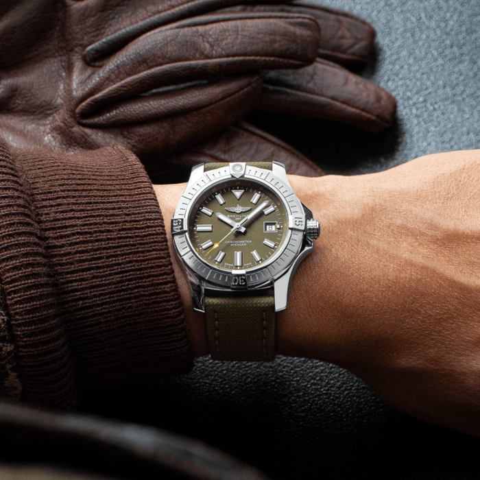 Breitling Avenger Automatic GMT 43 Green Dial Green Nylon Strap Watch for Men - A17318101L1X1