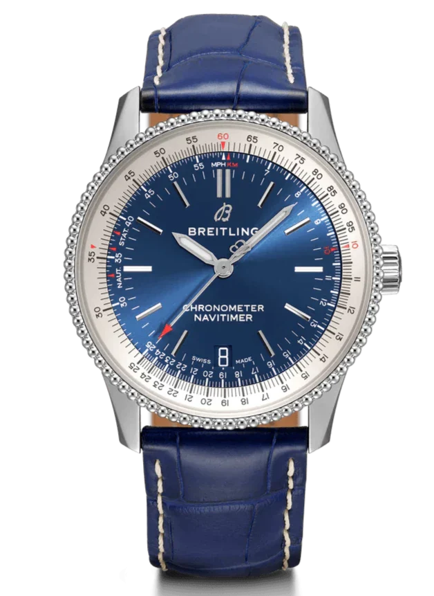 Breitling Navitimer Automatic 38mm Blue Dial Blue Leather Strap Mens Watch - A17325211C1P1