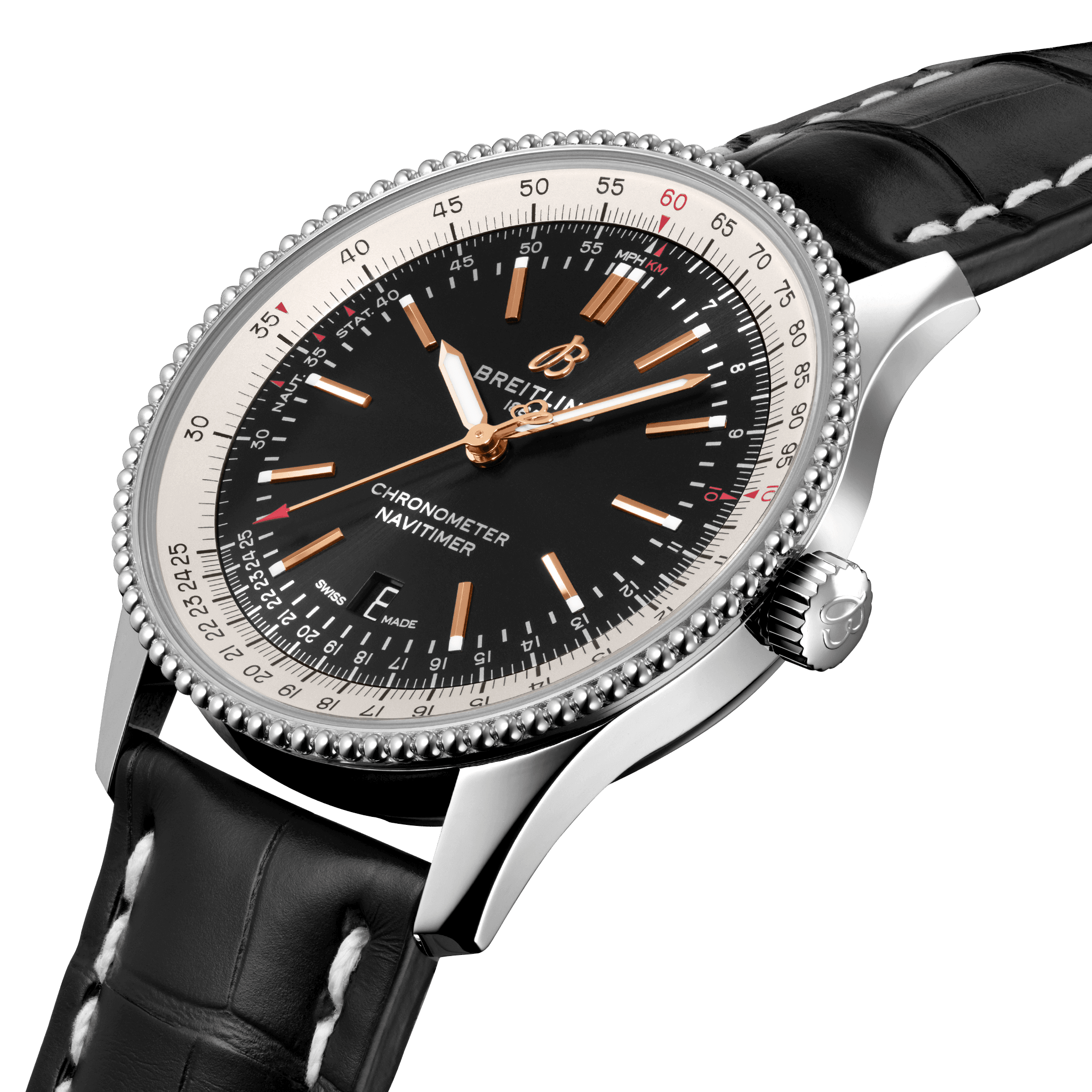 Breitling Navitimer 1 Automatic 41mm Black Dial Black Leather Strap Mens Watch - A17326211B1P1