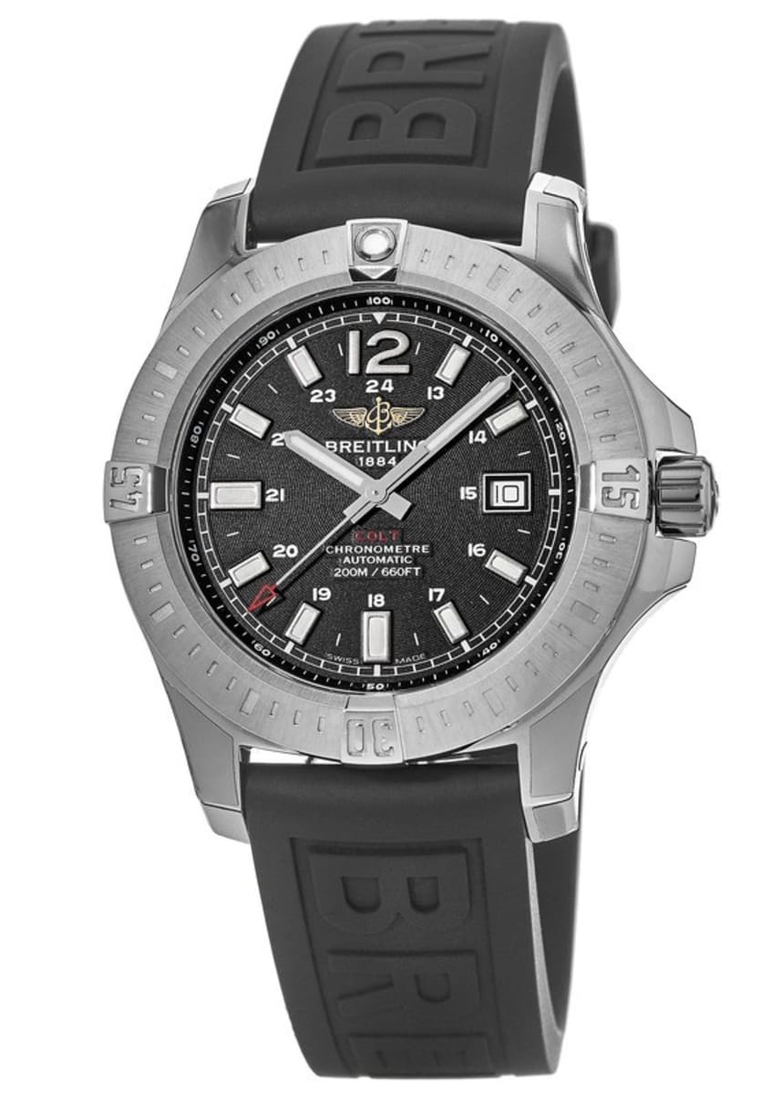 Breitling Colt Automatic 44mm Black Dial Rubber Strap Mens Watch - A1738811/BD44/152S