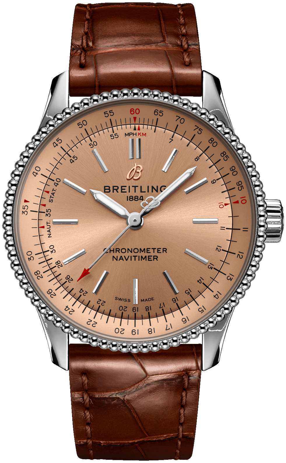 Breitling Navitimer Automatic 35 Brown Dial Brown Leather Strap Watch for Men - A17395201K1P1
