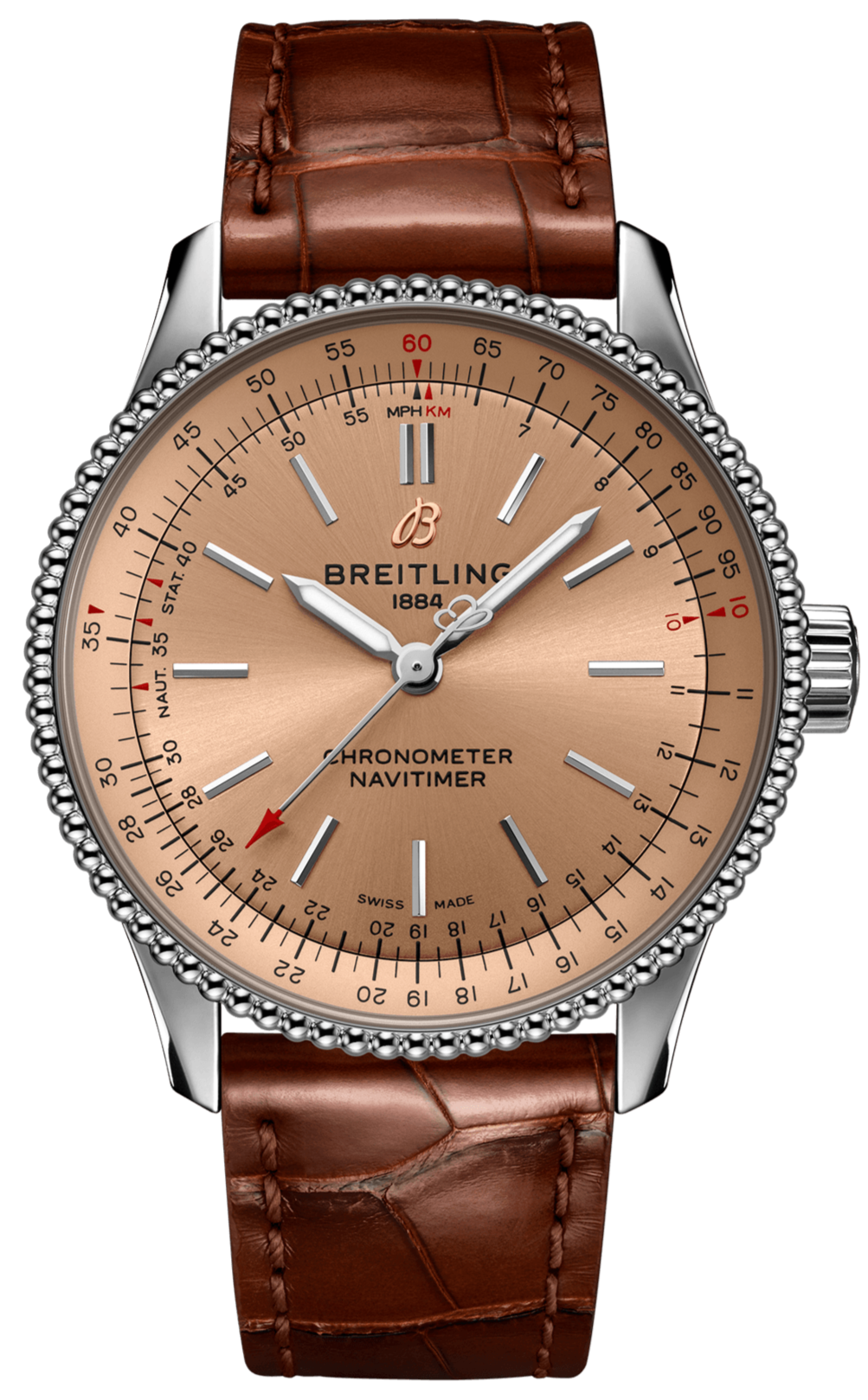 Breitling Navitimer Automatic 35 Brown Dial Brown Leather Strap Watch for Men - A17395201K1P1