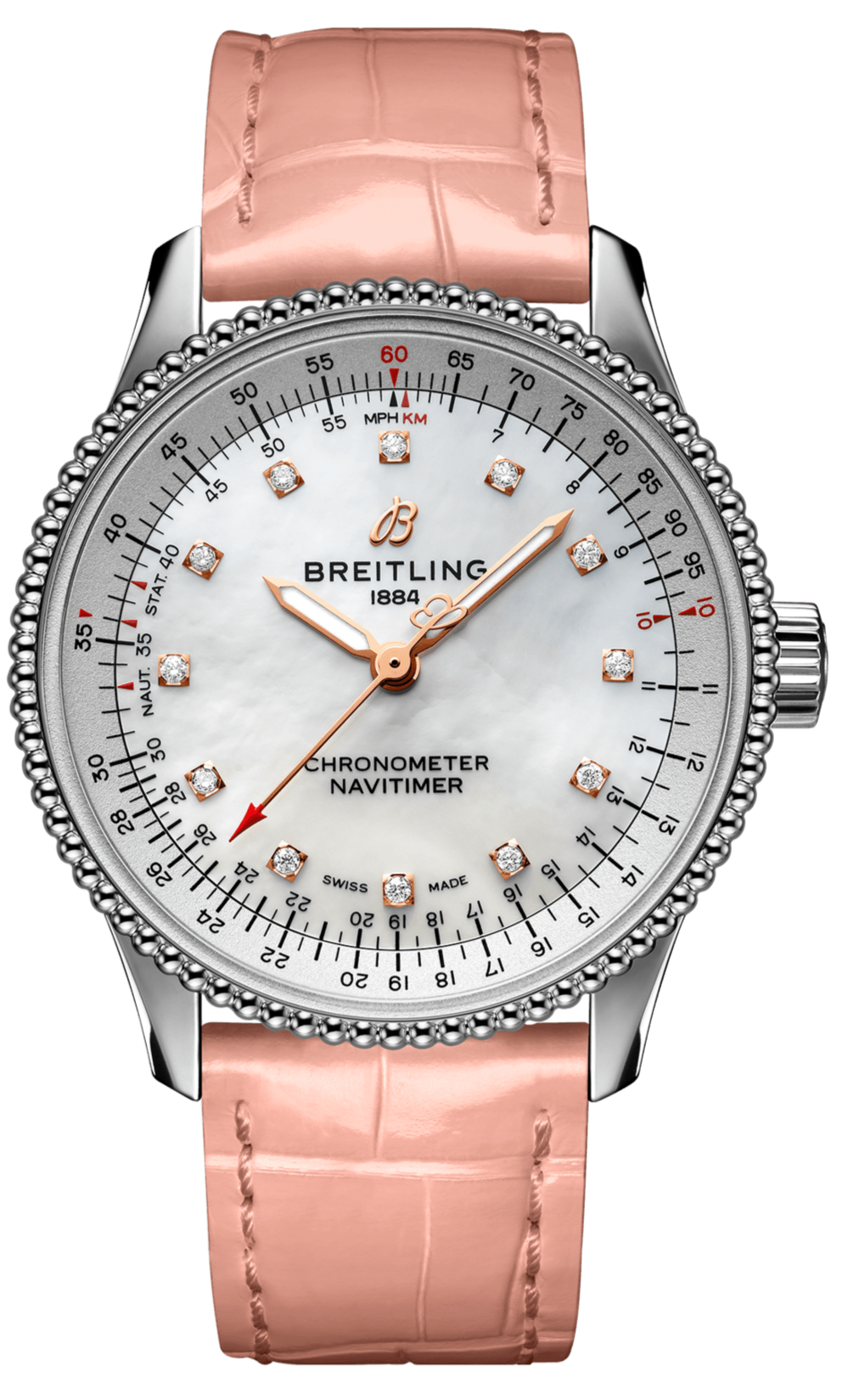 Breitling Navitimer Automatic 35 Mother of Pearl Dial Pink Leather Strap Watch for Women - A17395211A1P3