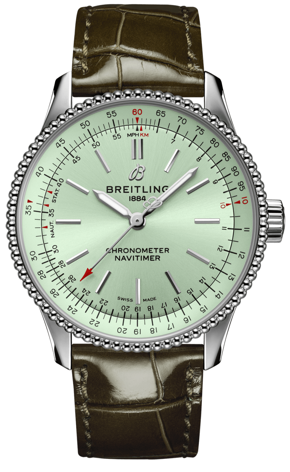 Breitling Navitimer Automatic 35 Green Dial Green Leather Strap Watch for Women - A17395361L1P1