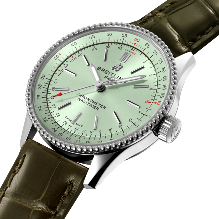 Breitling Navitimer Automatic 35 Green Dial Green Leather Strap Watch for Women - A17395361L1P1