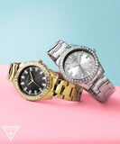 Guess Sparkler Diamonds Black Dial Gold Steel Strap Watch for Women - GW0111L2