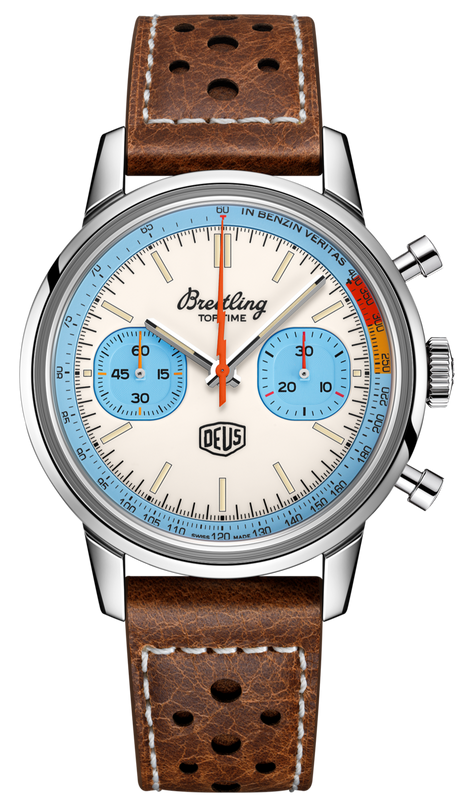 Breitling Top Time Deus Limited Edition White Dial Brown Leather Strap Watch for Men - A233112A1A1X1