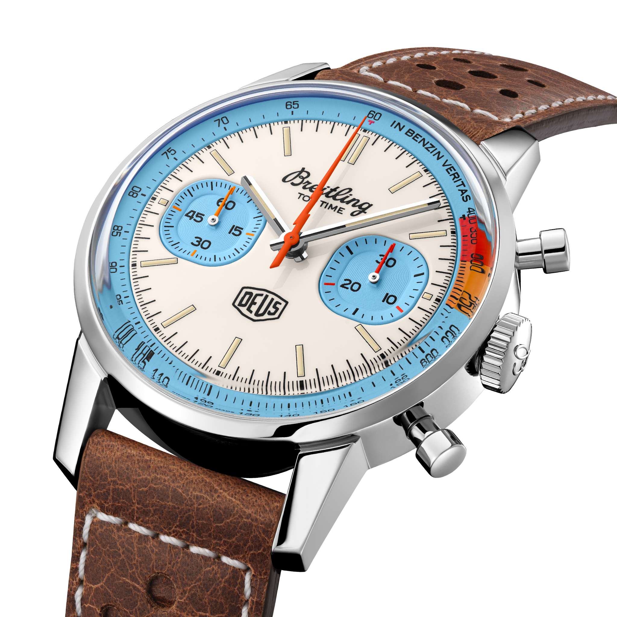 Breitling Top Time Deus Limited Edition White Dial Brown Leather Strap Watch for Men - A233112A1A1X1