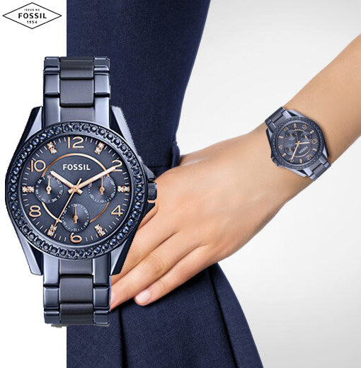 Fossil Riley Quartz Blue Dial Blue Steel Strap Watch for Women - ES4294