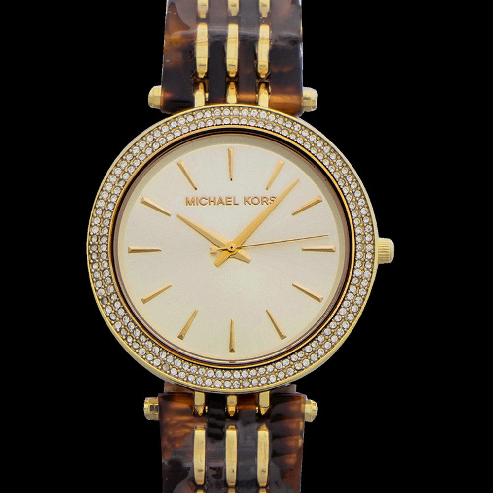 Michael Kors Darci Gold Dial Brown Two Tone Steel Strap Watch for Women - MK4326