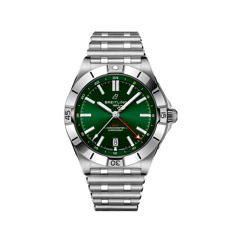 Breitling Chronomat GMT 40 Green Dial Silver Steel Strap Watch for Men - A32398101L1A1