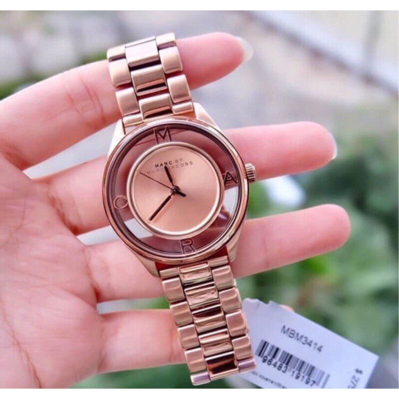 Marc Jacobs Tether Transparent Rose Gold Dial Rose Gold Steel Strap Watch for Women - MBM3414