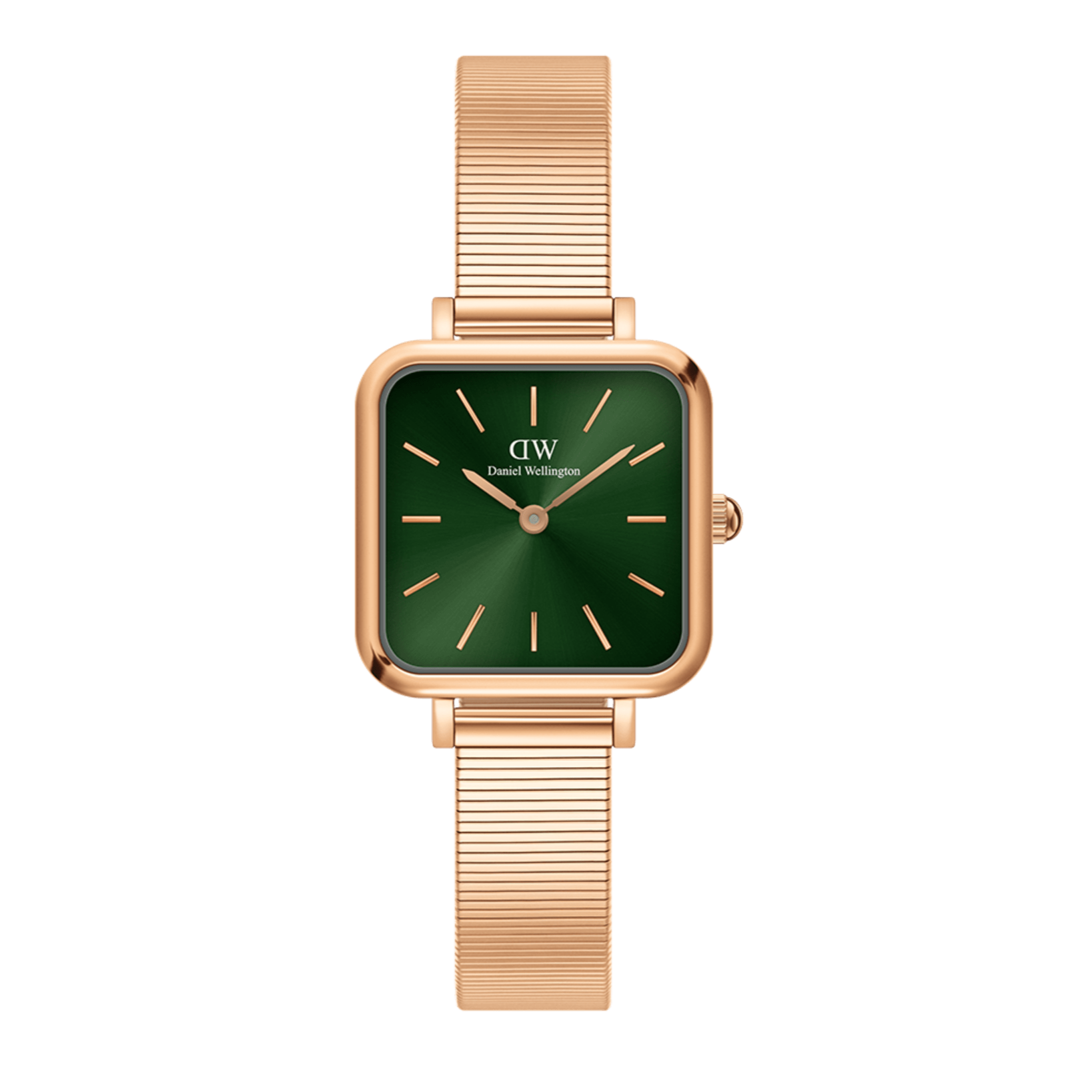 Daniel Wellington Quadro Studio Green Dial Rose Gold Mesh Strap Watch For Women - DW00100520
