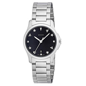 Gucci G Timeless Black Dial Silver Steel Strap Watch For Women - YA126573A