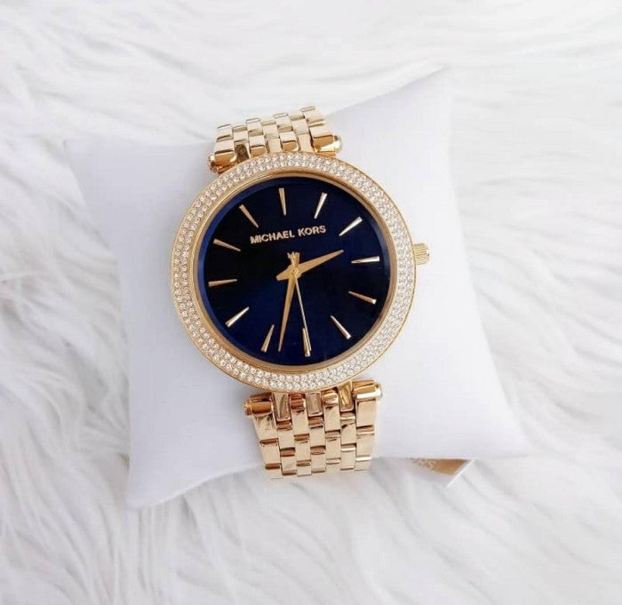 Michael Kors Darci Blue Dial Gold Steel Strap Watch for Women - MK3406