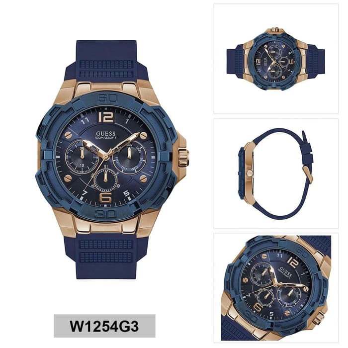 Guess Genesis Quartz Blue Dial Blue Silicone Strap Watch For Men - W1254G3