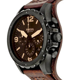 Fossil Nate Chronograph Brown Dial Brown Leather Strap Watch for Men - JR1511